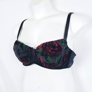 Savage x Fenty Velvet Bra 40C Black Floral Dark Romantic Goth Underwire